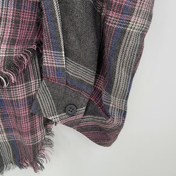 Cloth & Stone Women's High Low Raw Frayed Hem Plaid Button Down Shirt Gray Small - Picture 8 of 13